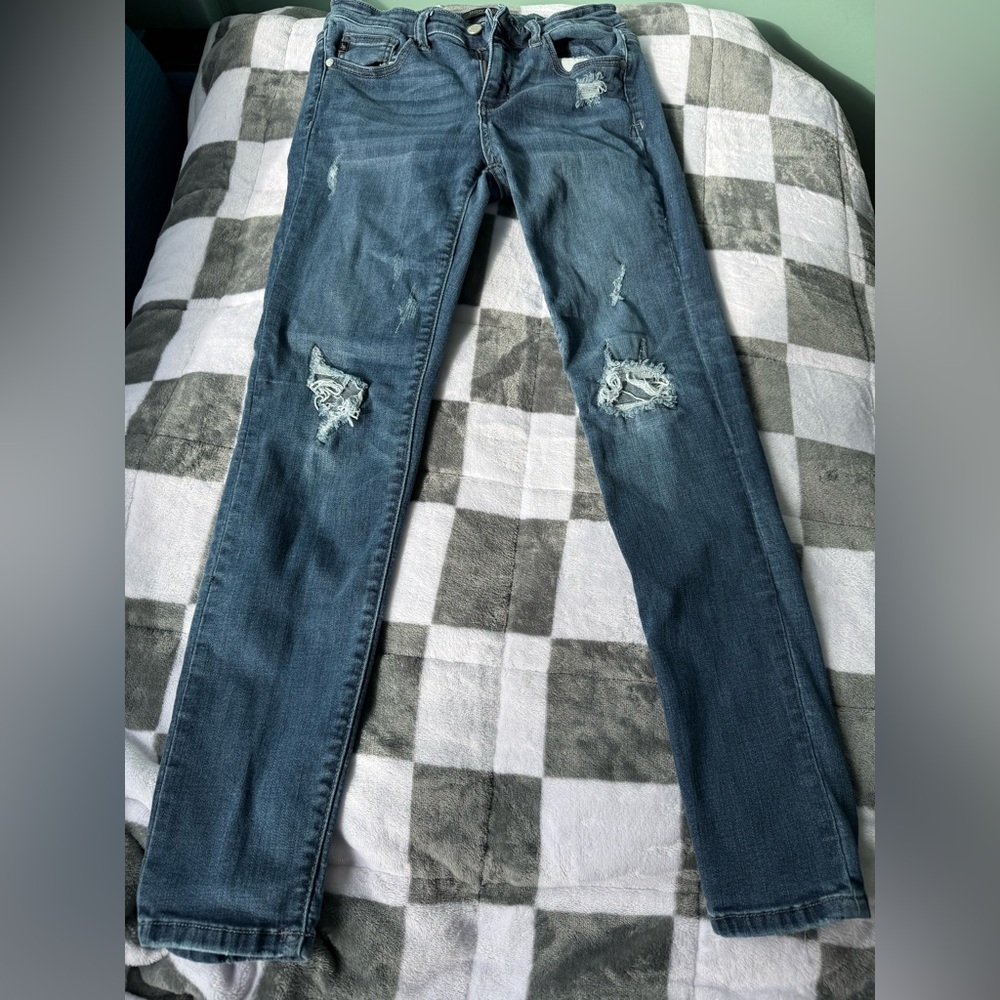 Judy Blue Women’s Ripped Skinny Jeans - Dark Blue